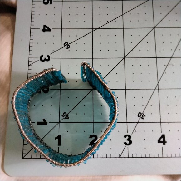 Beaded Cuff Bracelet Handcrafted Wire Wrapped Turquoise Adjustable Open Boho - Picture 6 of 6